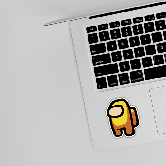 Cute yellow and brown character sticker on laptop, trendy sticker design from Sticksnap