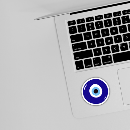 Blue evil eye sticker on laptop, trendy cute laptop sticker from Sticksnap