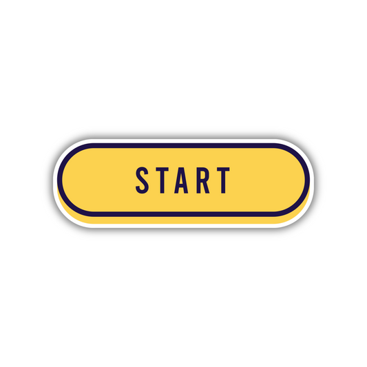 Yellow START button sticker with bold text and rounded edges, cute sticker design from Sticksnap