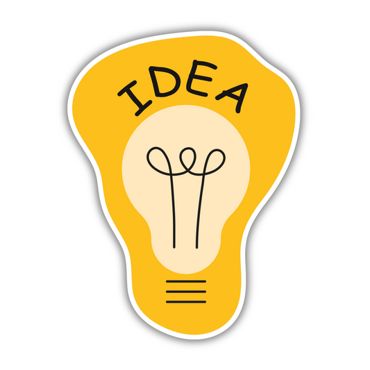 Cute light bulb idea sticker with yellow background, trendy design from Sticksnap