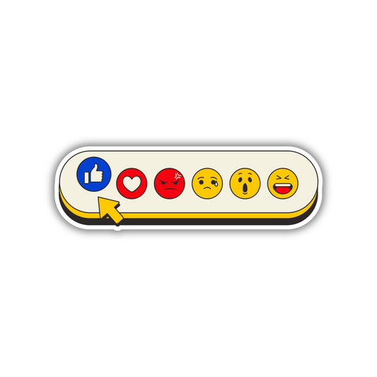 Sticker with social media reaction emojis including like, love, angry, sad, wow, and laugh