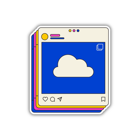 Cute cloud sticker in a colorful Instagram-style frame, trendy vinyl decal for Sticksnap