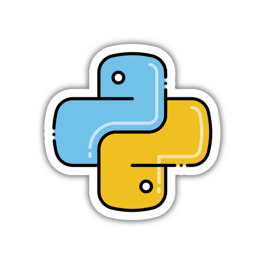 Python logo sticker with cute blue and yellow snakes, stylish design for laptops