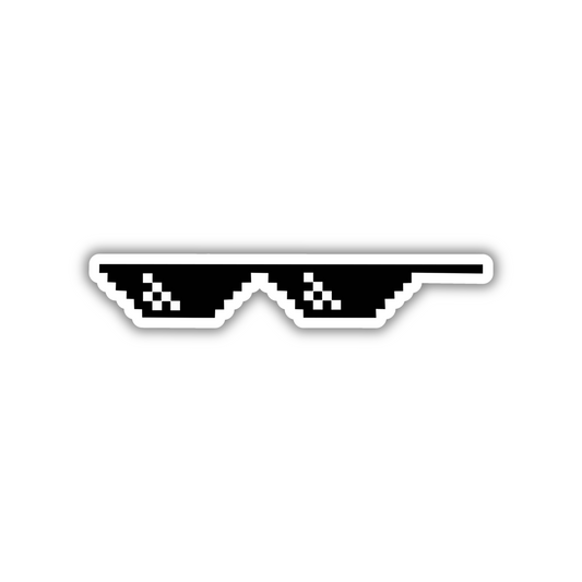 Pixelated black meme sunglasses sticker on white background, trendy cute design