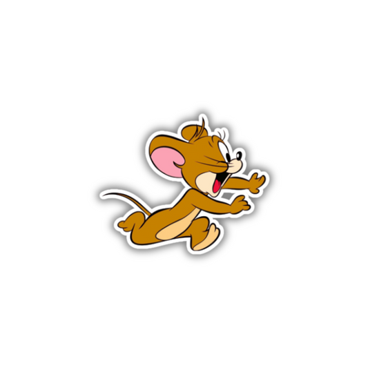 Cute cartoon mouse sticker with animated running pose on white background, trendy sticker design